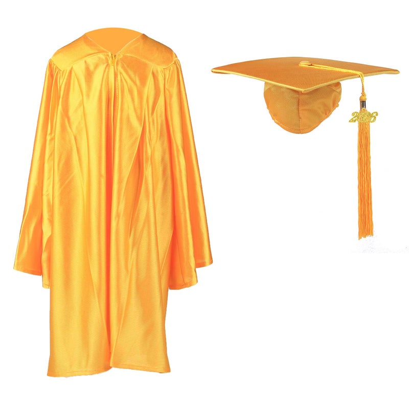 FtyFty Shiny Kindergarten Graduation Cap and Gown Set (27"(3'6"-3'8"), Gold) - Image 1